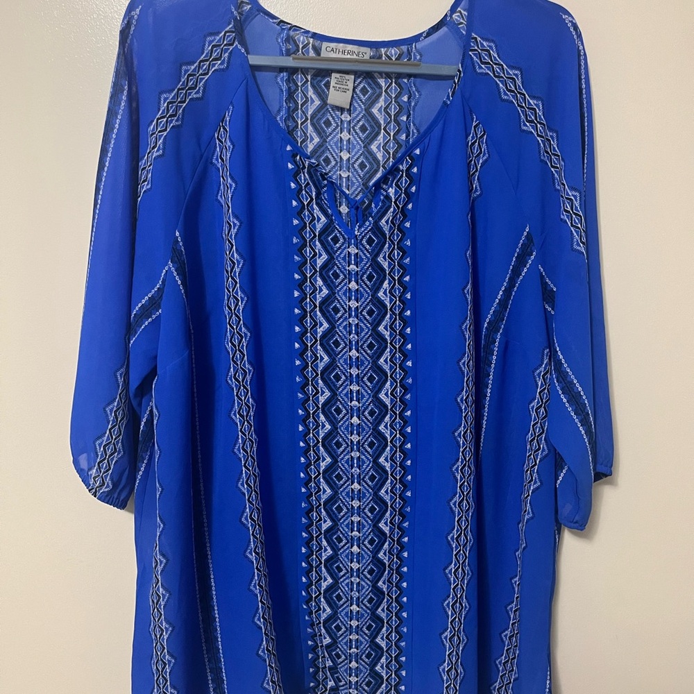 Catherines Royal Blue Geometric V-Neck Tunic